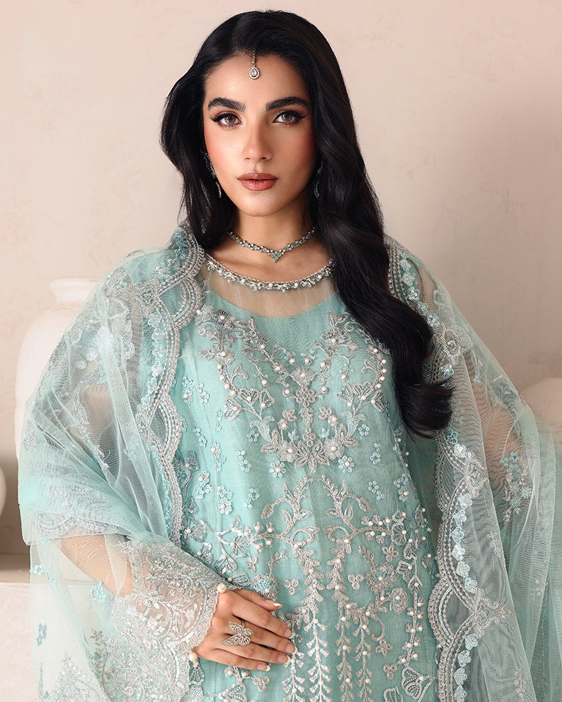 AL-4256 Embroidered Net Long shirt suit