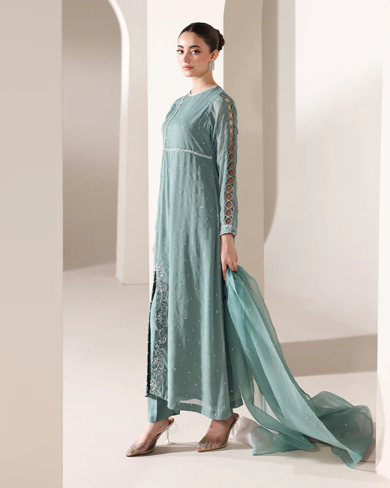 AN-152 Zari Chiffon Long shirt Trouser Suit