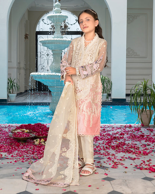 Organza Shirt with Velvet Border AL-3884K (White)