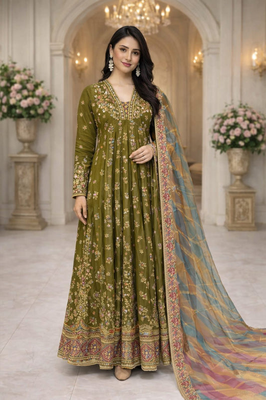 Chiffon Formal AL 4129 Mehndi Green