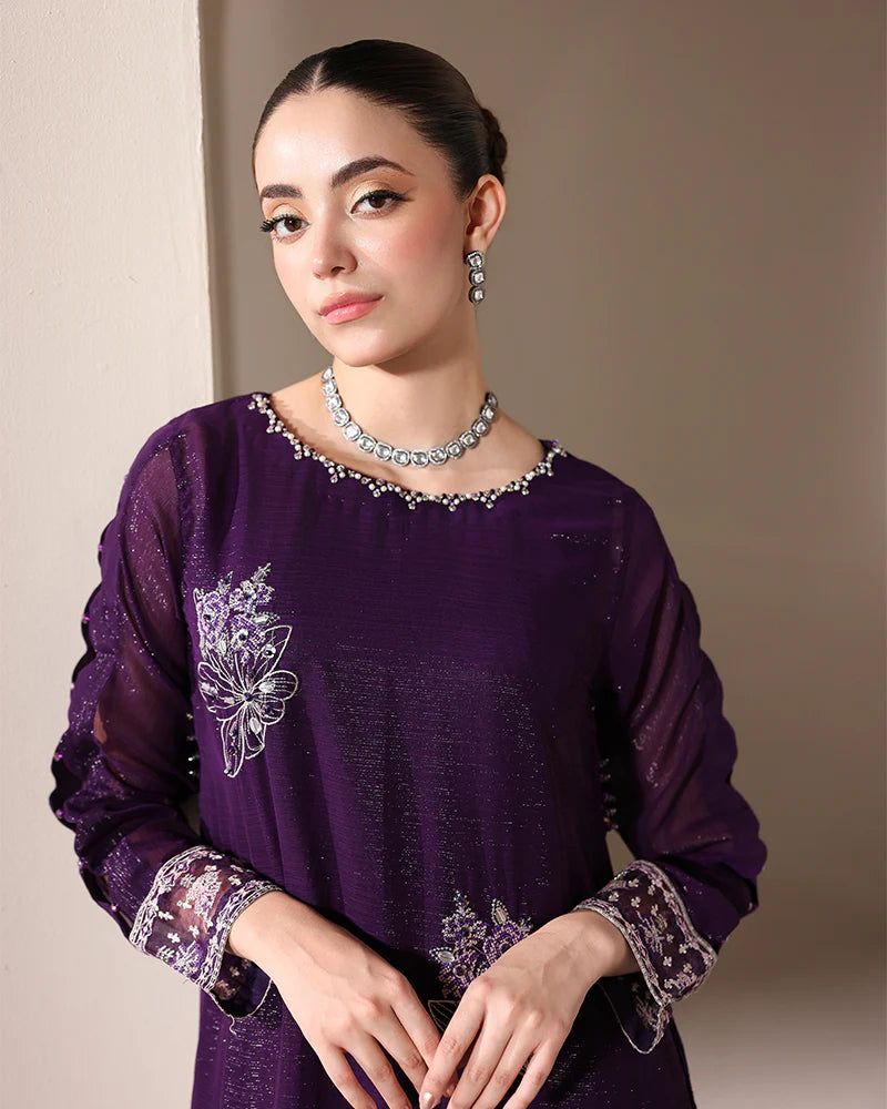 AN-150 Zari Chiffon shirt with crinkled full length viscose inner