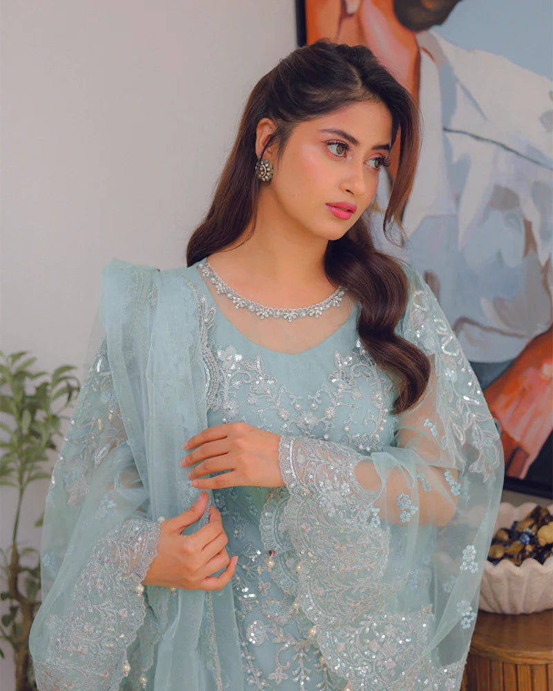 AL-4256 Embroidered Net Long shirt suit