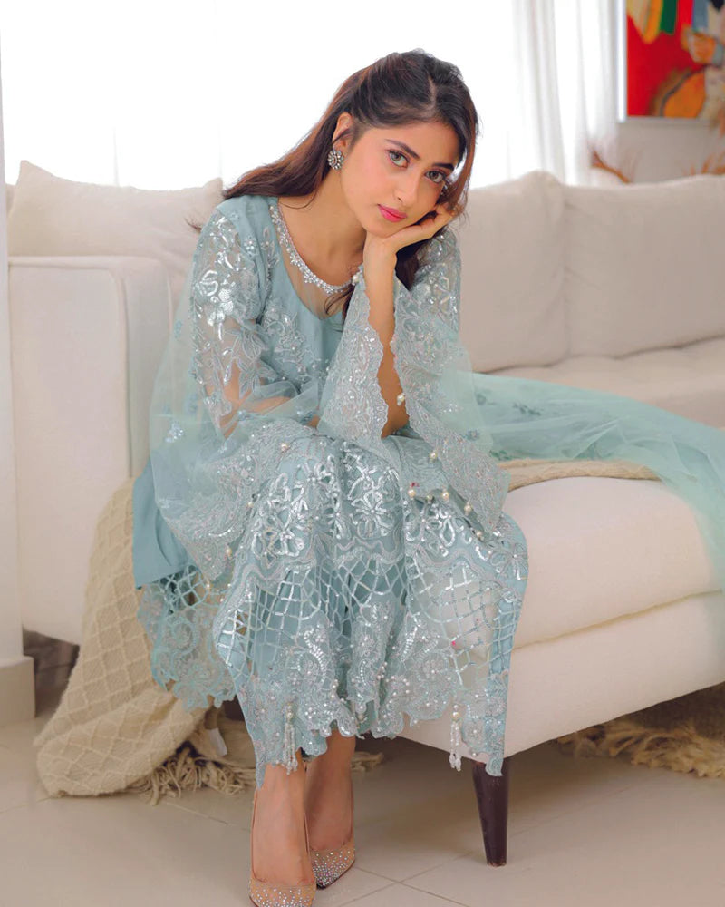 AL-4256 Embroidered Net Long shirt suit