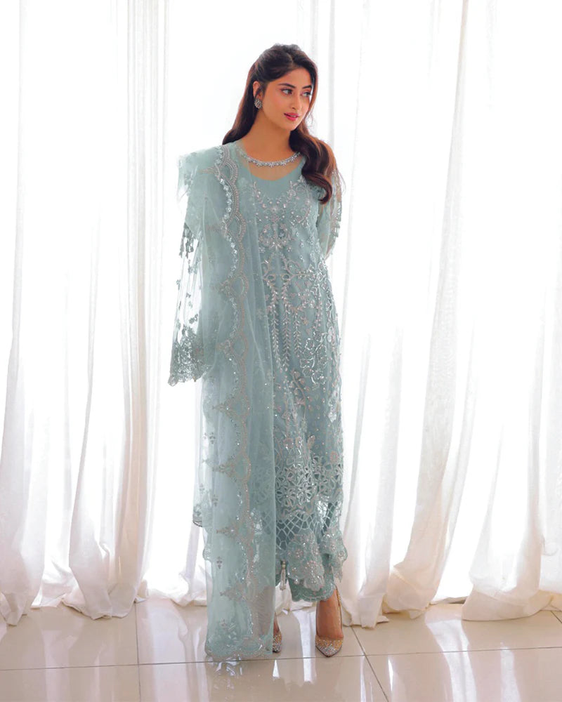 AL-4256 Embroidered Net Long shirt suit