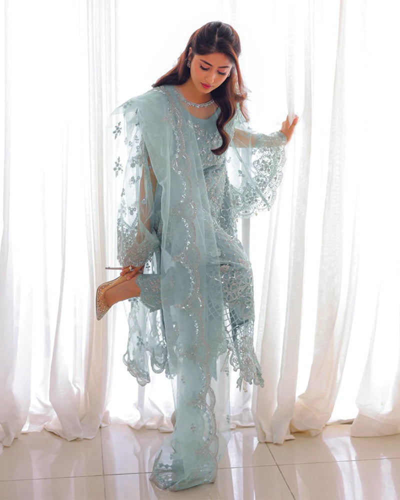 AL-4256 Embroidered Net Long shirt suit