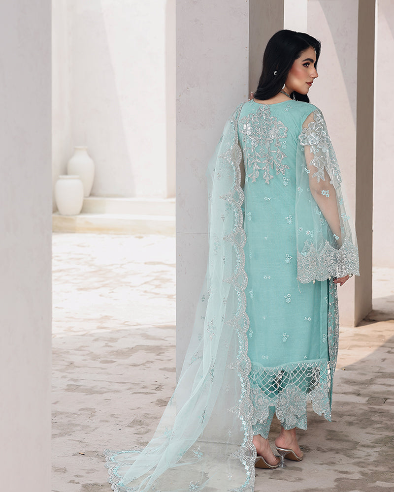 AL-4256 Embroidered Net Long shirt suit