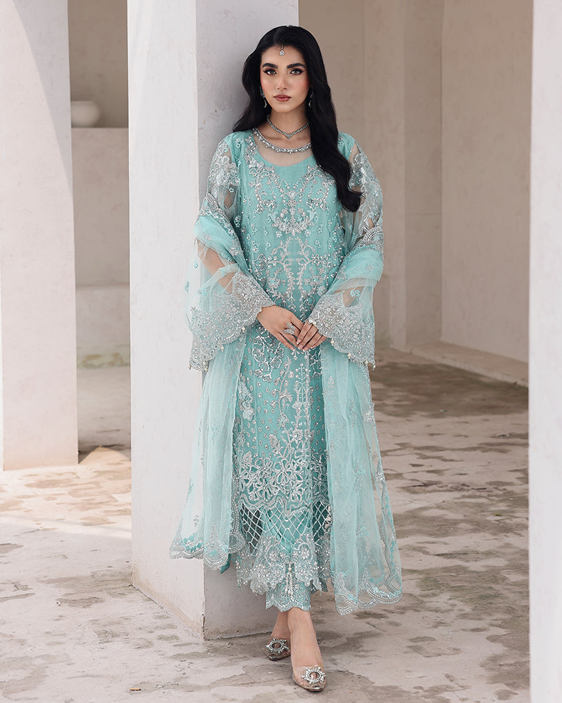 AL-4256 Embroidered Net Long shirt suit
