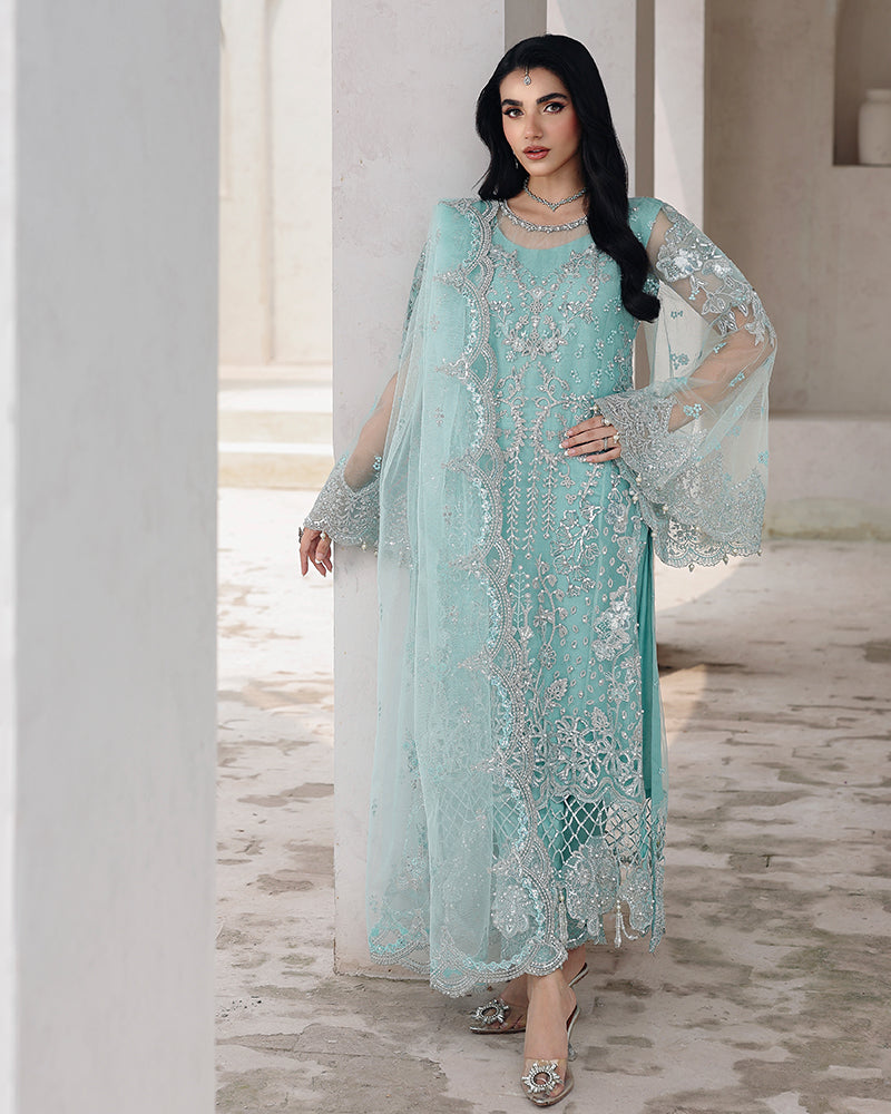 AL-4256 Embroidered Net Long shirt suit