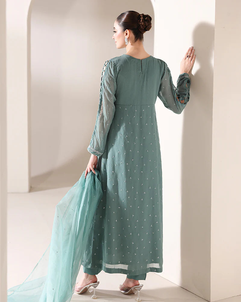 AN-152 Zari Chiffon Long shirt Trouser Suit