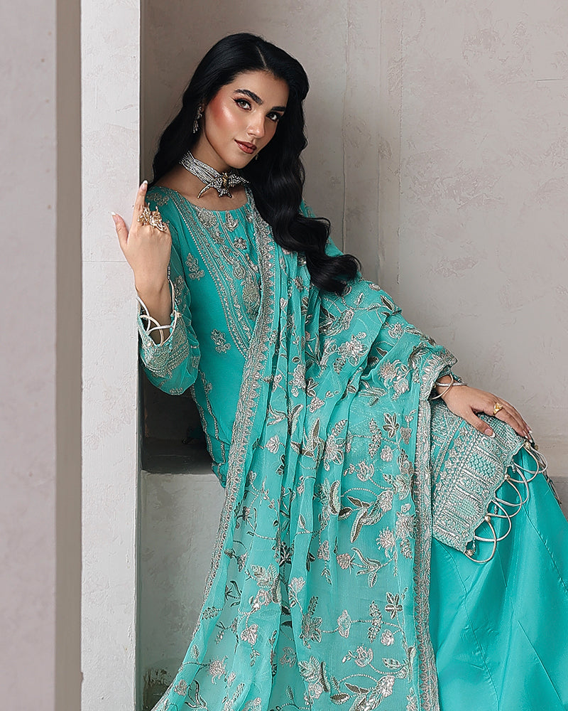 AL-4037 Embroidered Chiffon Sharara suit