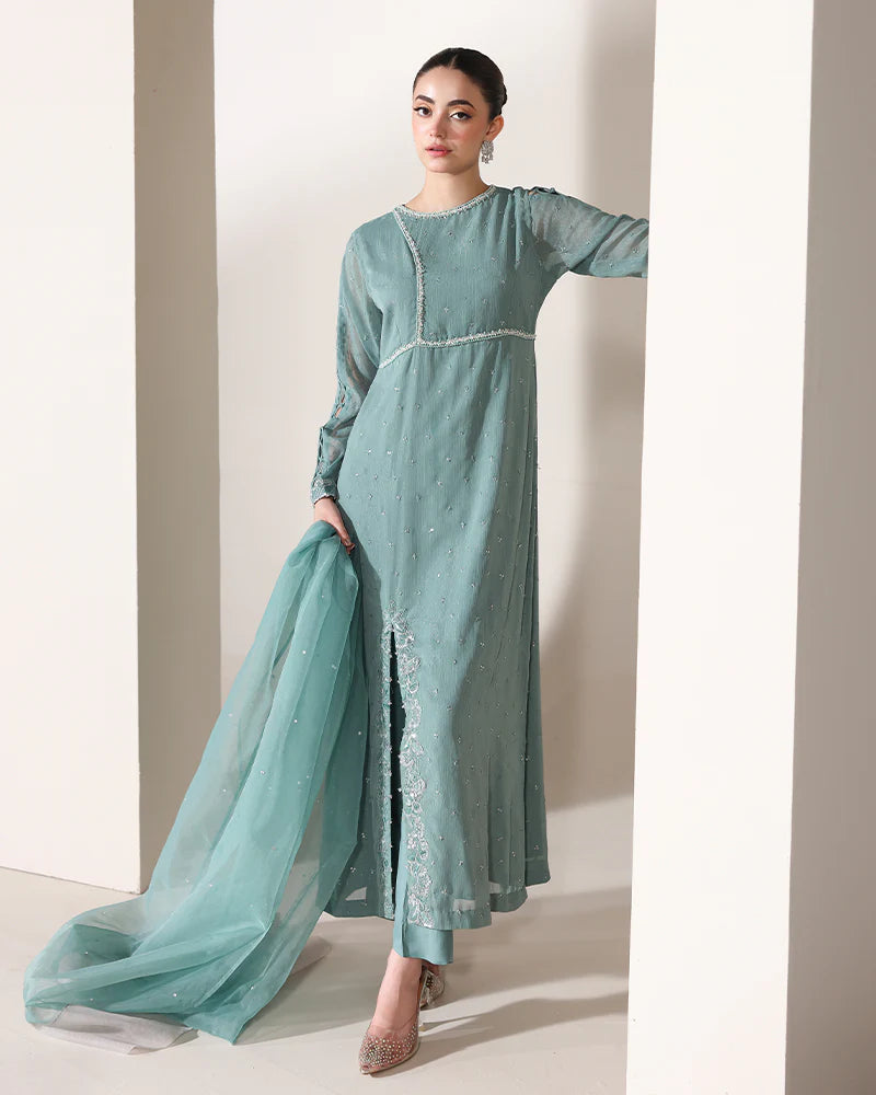 AN-152 Zari Chiffon Long shirt Trouser Suit