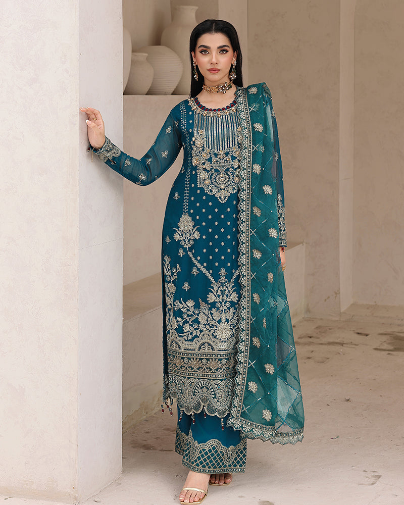 AL-4245 Embroidered Chiffon Long shirt suit
