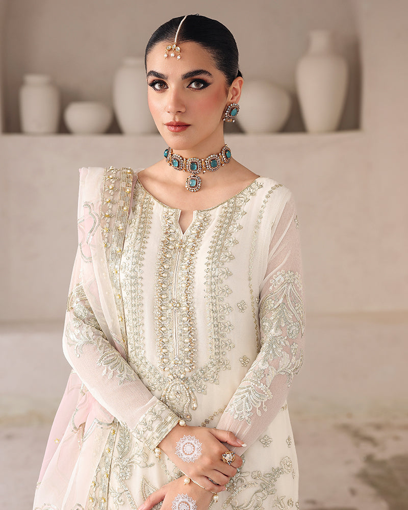 AL-4240 Embroidered Chiffon short shirt with Farshi Shalwar