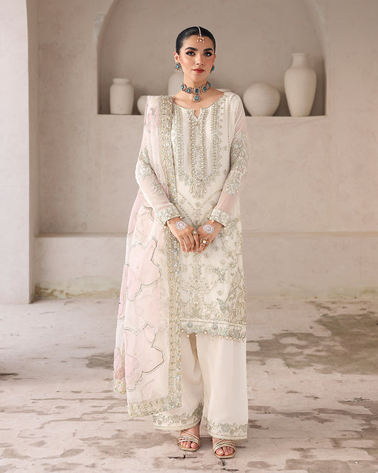 AL-4240 Embroidered Chiffon short shirt with Farshi Shalwar